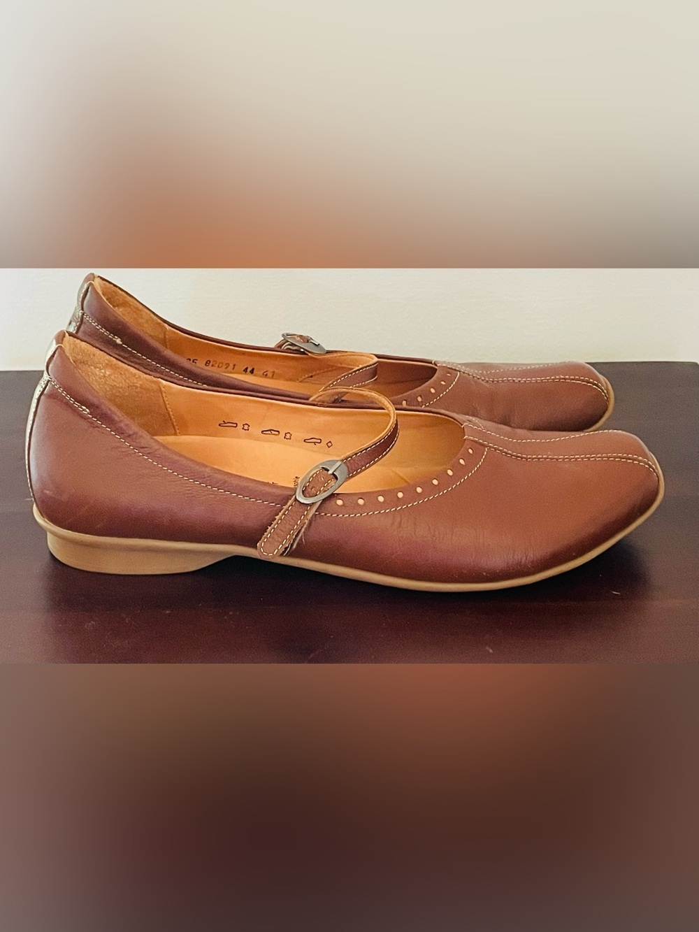Think! Brown Leather Mary Jane Flats EU 44 US 13 Artisan Comfort Shoes- EUC - Picture 4 of 15